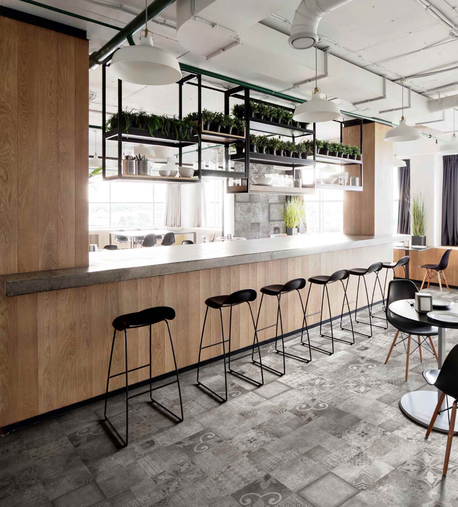 commercial luxury vinyl in a commercial space such as a restaurant or office