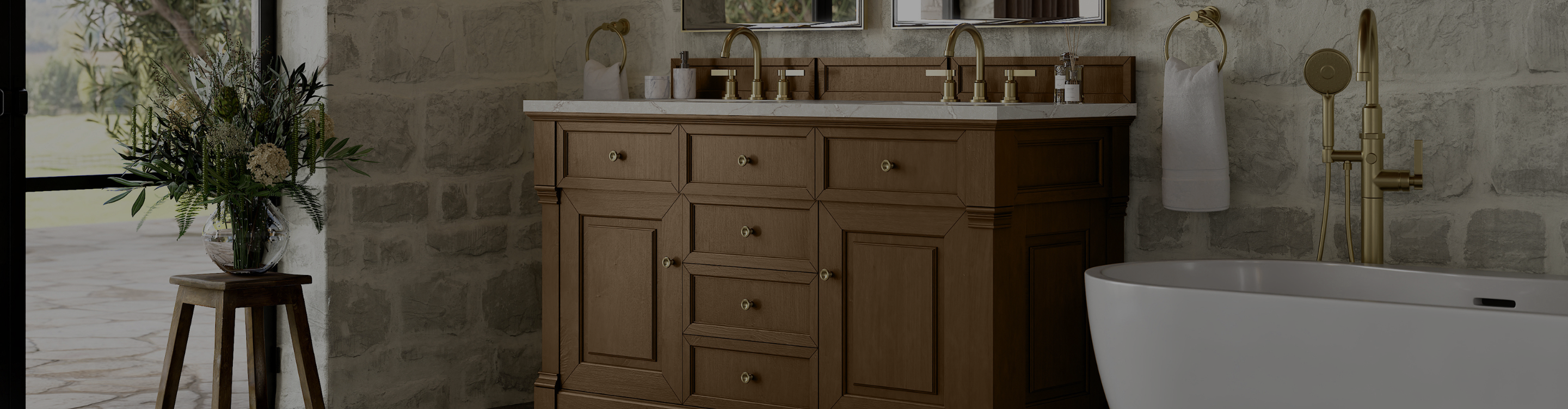 James Martin bathroom vanity with tile flooring